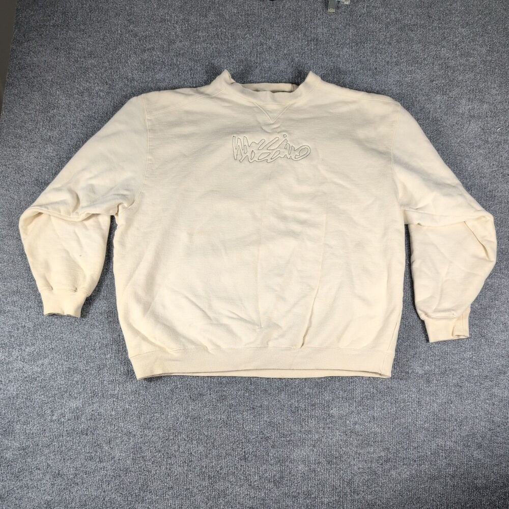 Vintage 90s Mossimo Embroidered Script Logo Sweatshirt Cream-Off White Men's XL